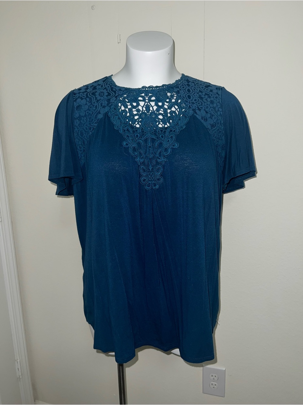 Torrid Teal Crochet Yoke Short Sleeve Blouse